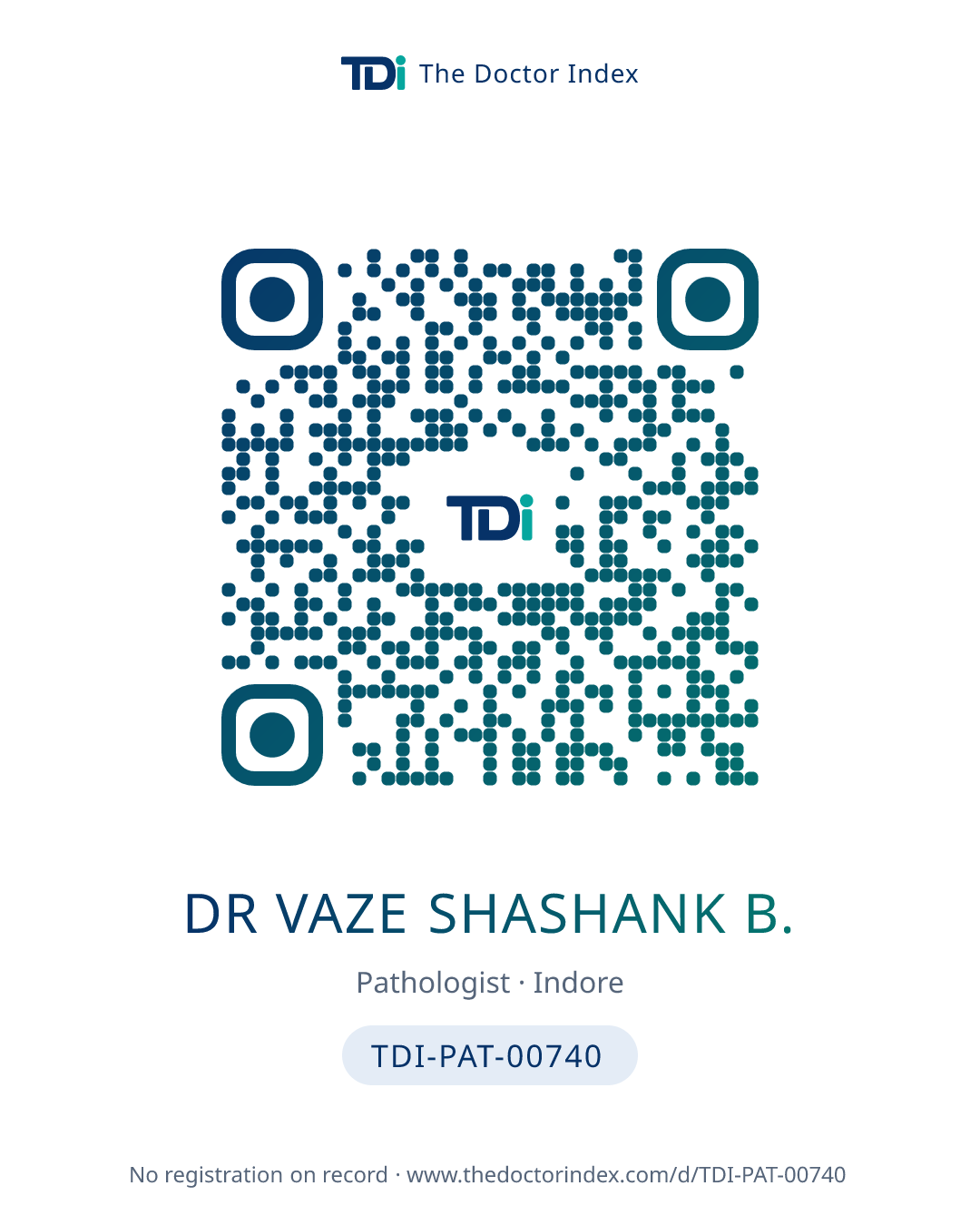 QR card for Dr Vaze Shashank B., TDI-PAT-00740