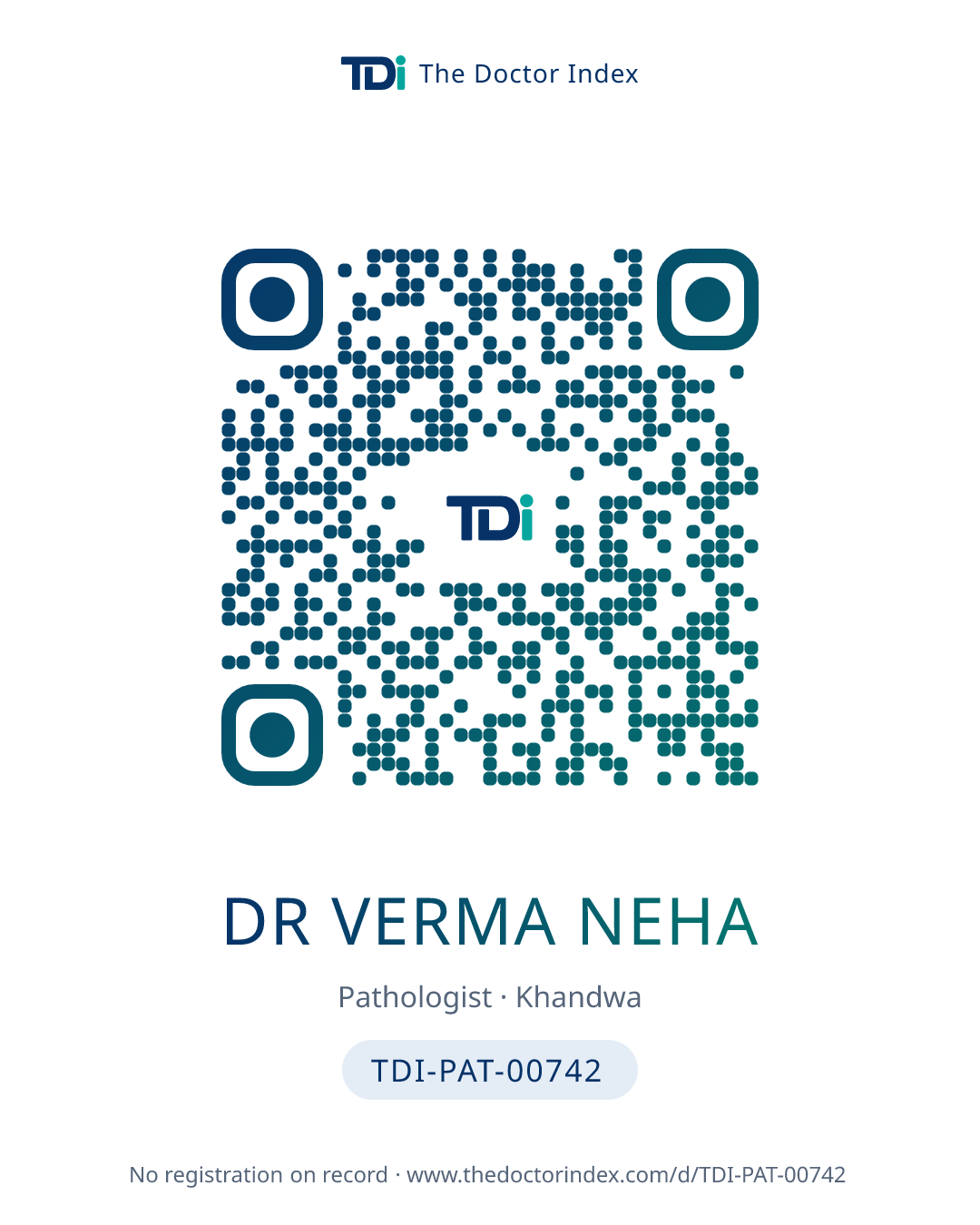 QR card for Dr Verma Neha, TDI-PAT-00742