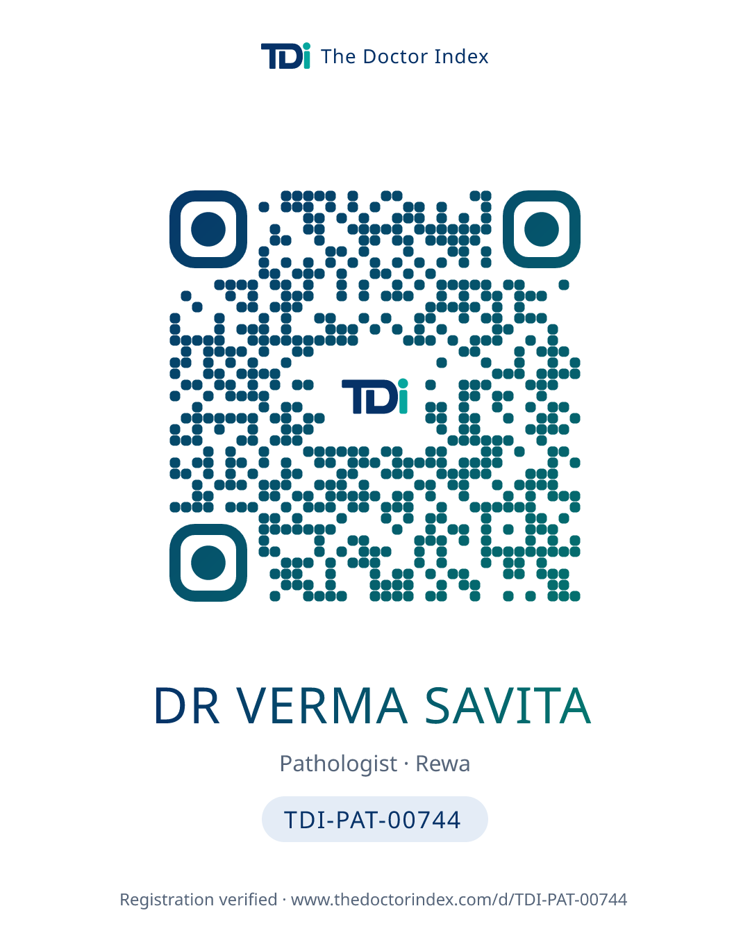QR card for Dr Verma Savita, TDI-PAT-00744