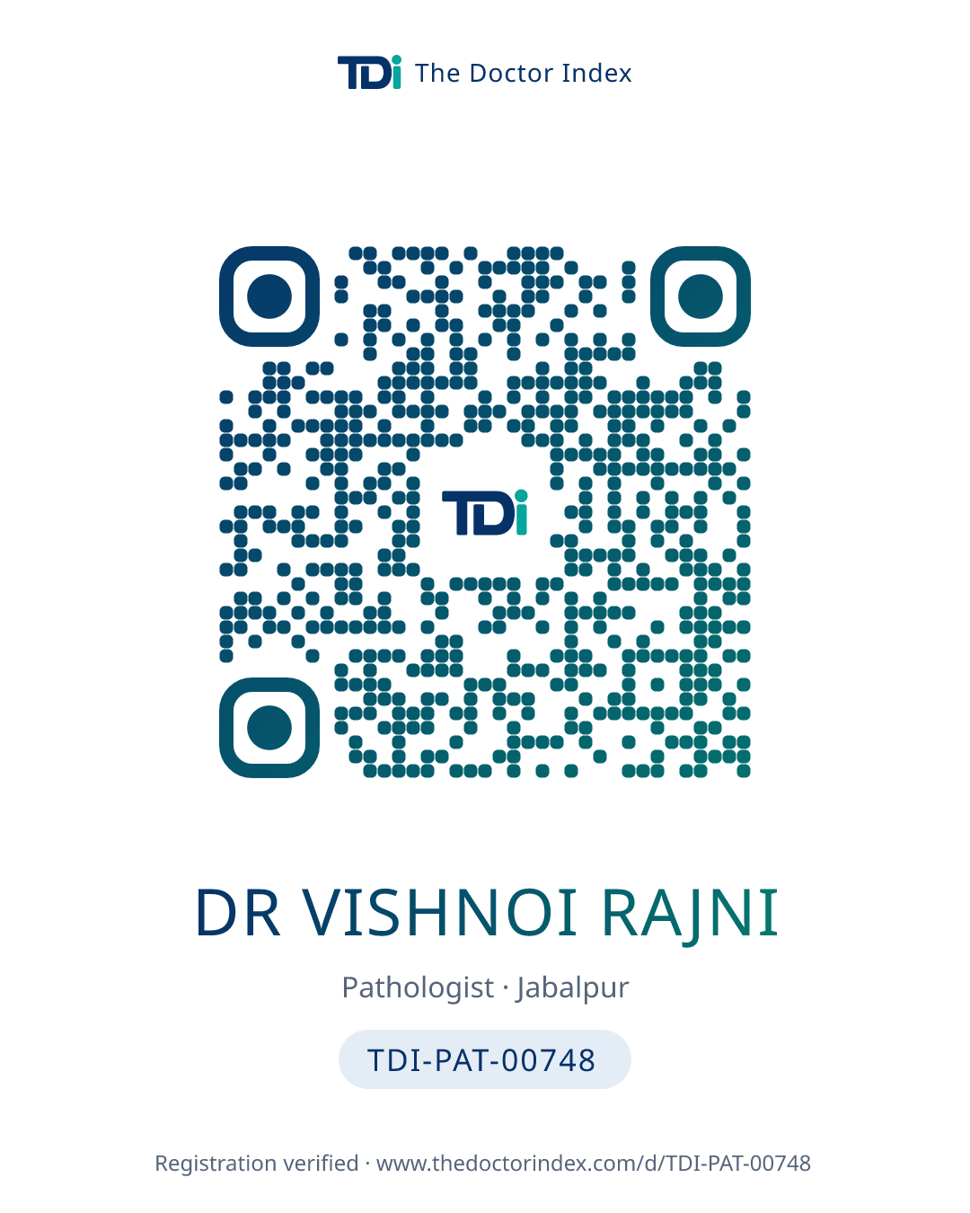 QR card for Dr Vishnoi Rajni, TDI-PAT-00748