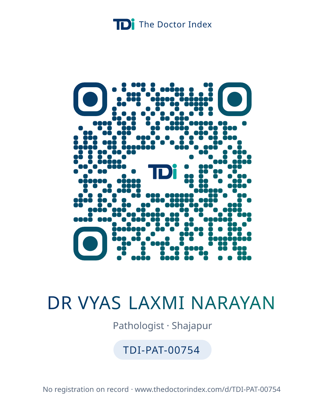 QR card for Dr Vyas Laxmi Narayan, TDI-PAT-00754