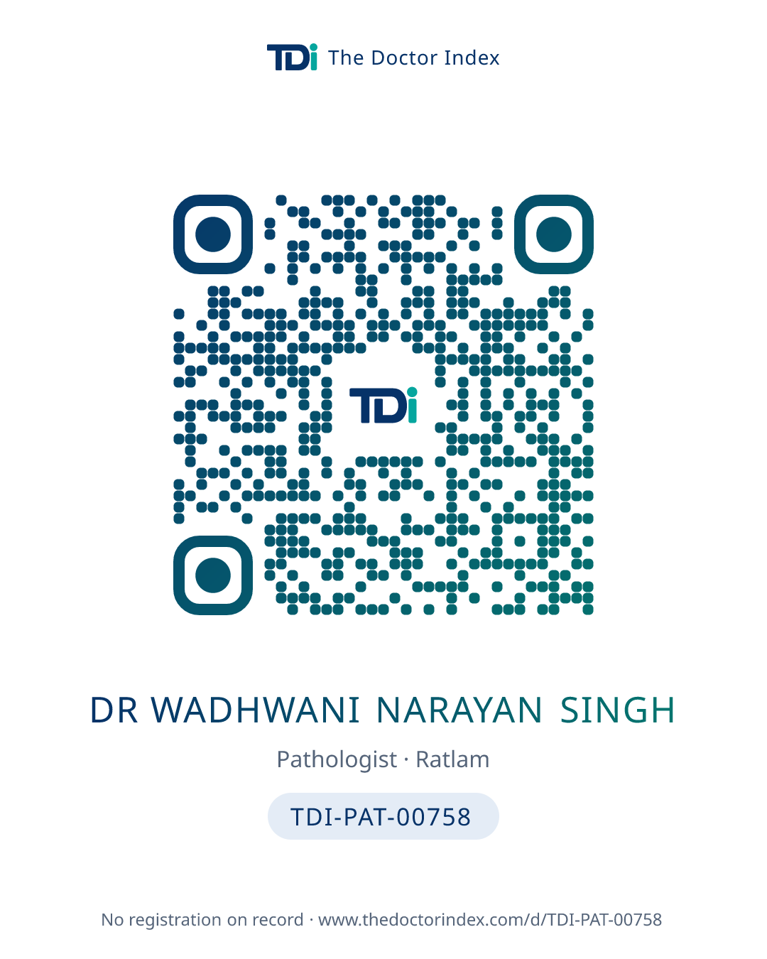 QR card for Dr Wadhwani Narayan Singh, TDI-PAT-00758