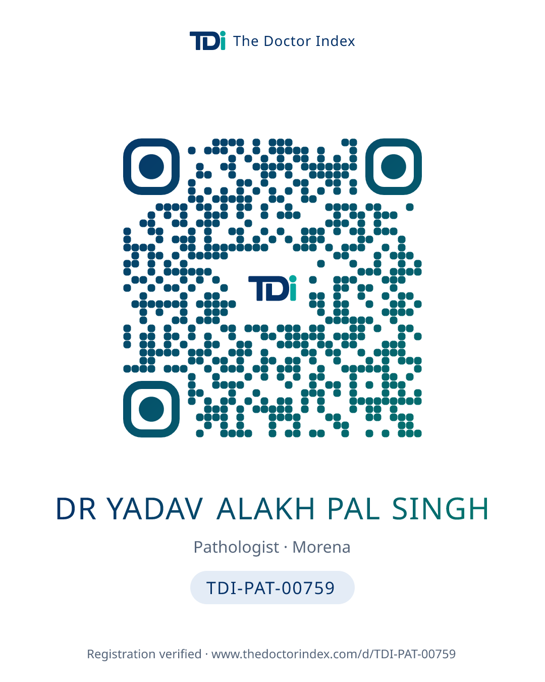 QR card for Dr Yadav Alakh Pal Singh, TDI-PAT-00759