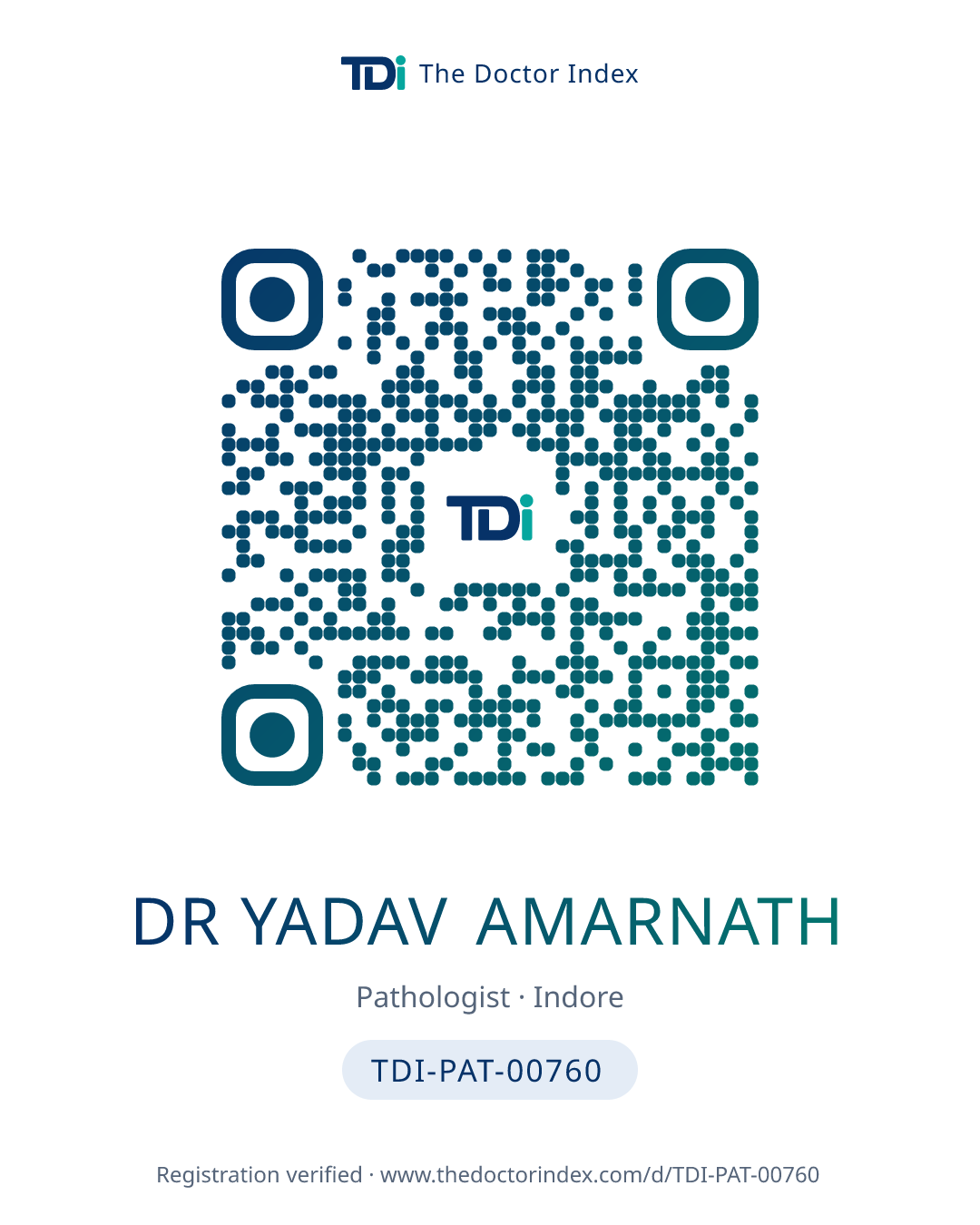 QR card for Dr Yadav Amarnath, TDI-PAT-00760