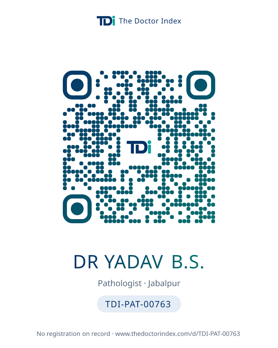QR card for Dr Yadav B.S., TDI-PAT-00763