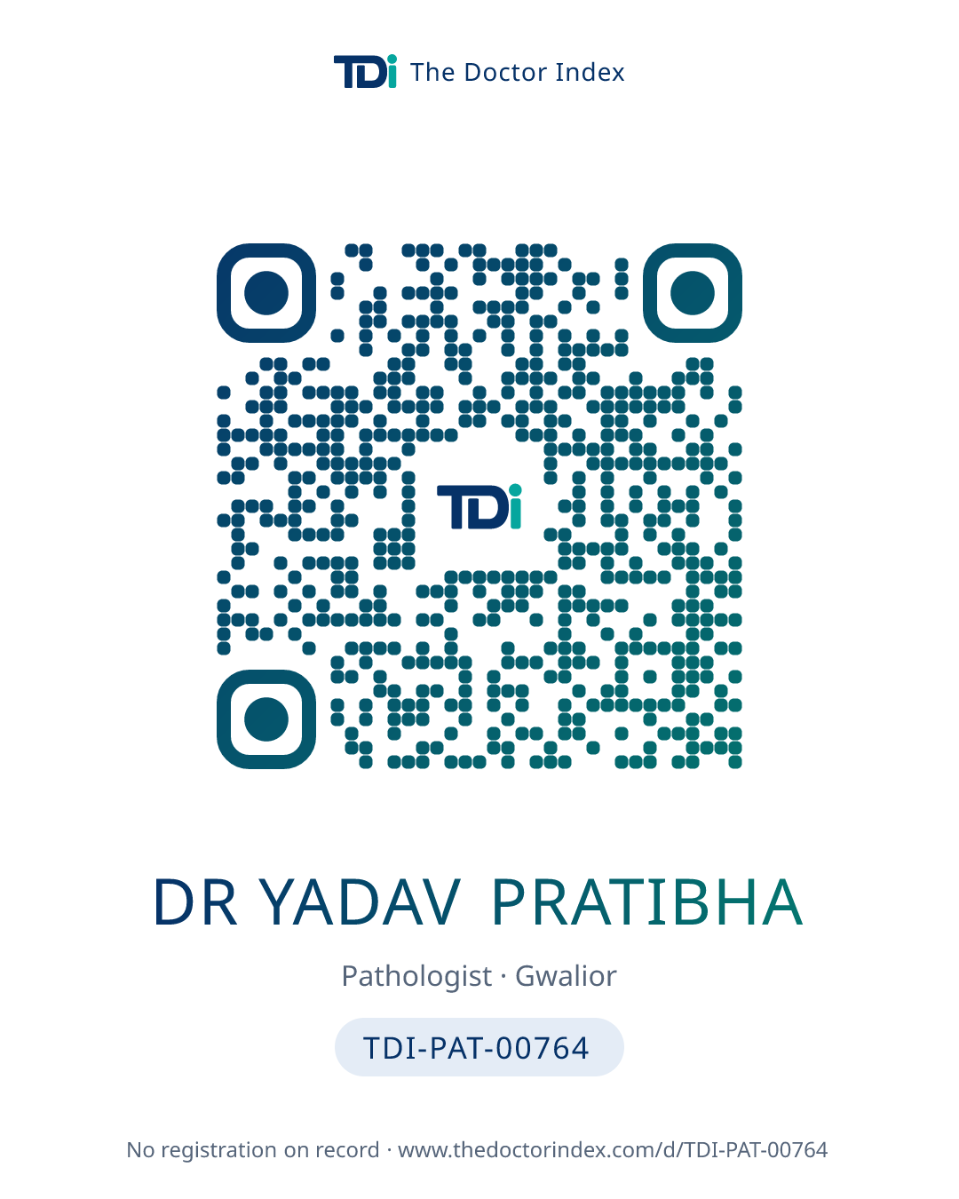QR card for Dr Yadav Pratibha, TDI-PAT-00764