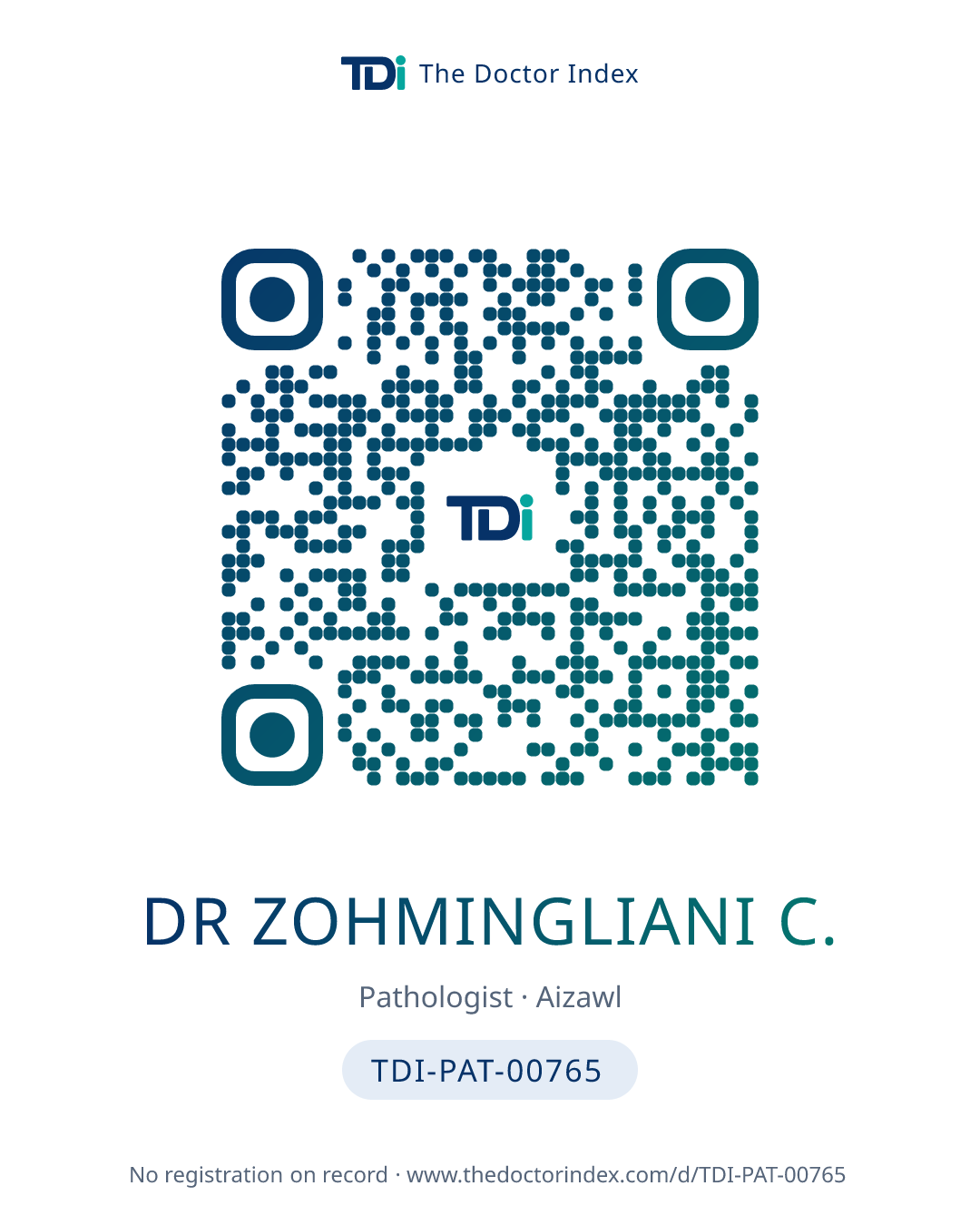 QR card for Dr Zohmingliani C., TDI-PAT-00765