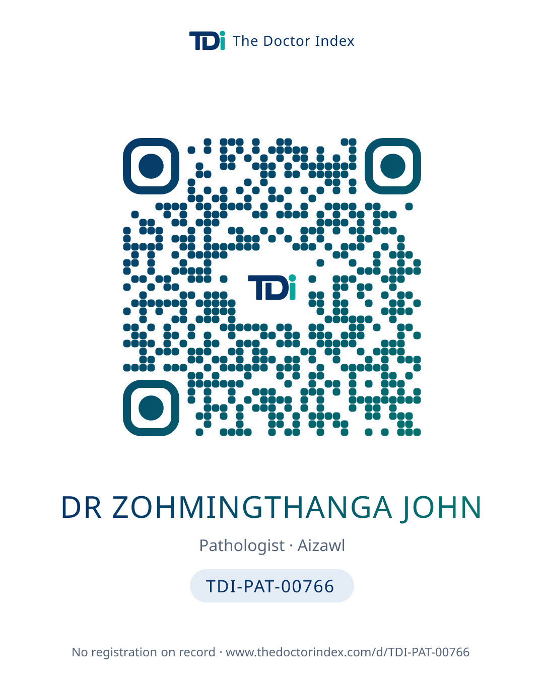QR card for Dr Zohmingthanga John, TDI-PAT-00766