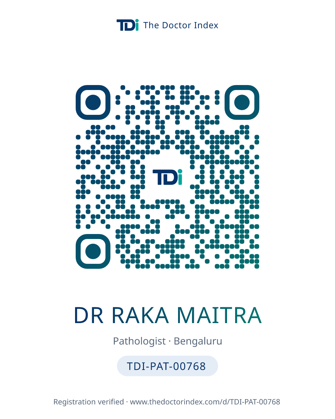 QR card for Dr Raka Maitra, TDI-PAT-00768