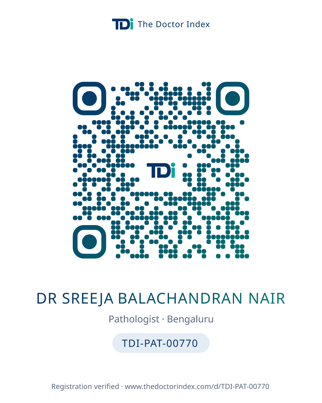 QR card for Dr Sreeja Balachandran Nair, TDI-PAT-00770