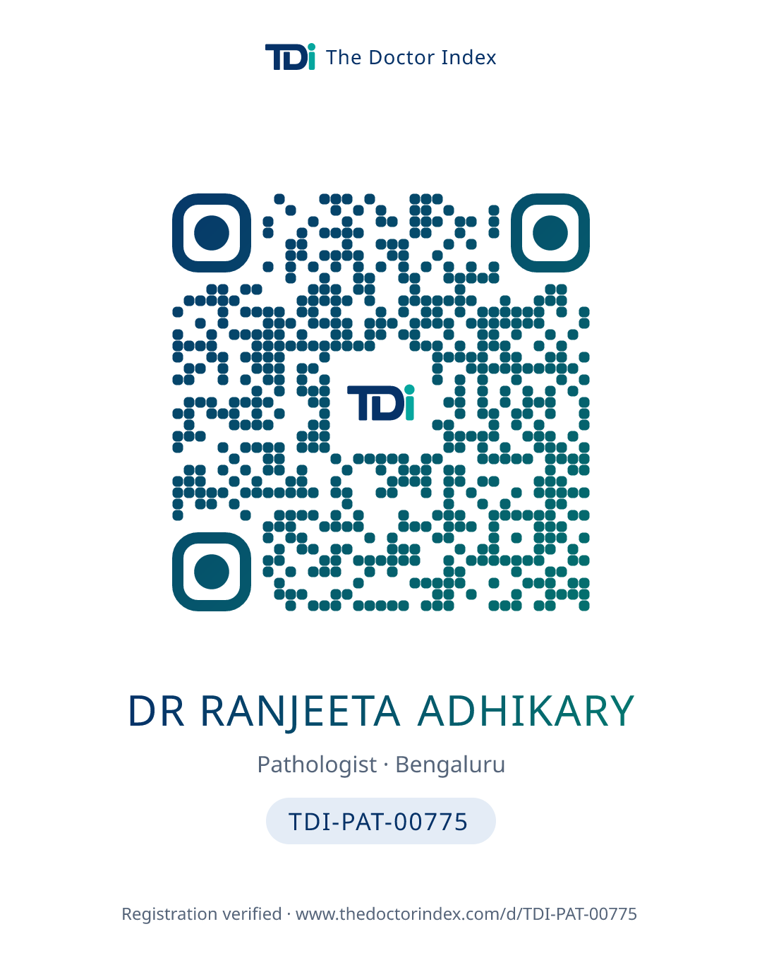 QR card for Dr Ranjeeta Adhikary, TDI-PAT-00775