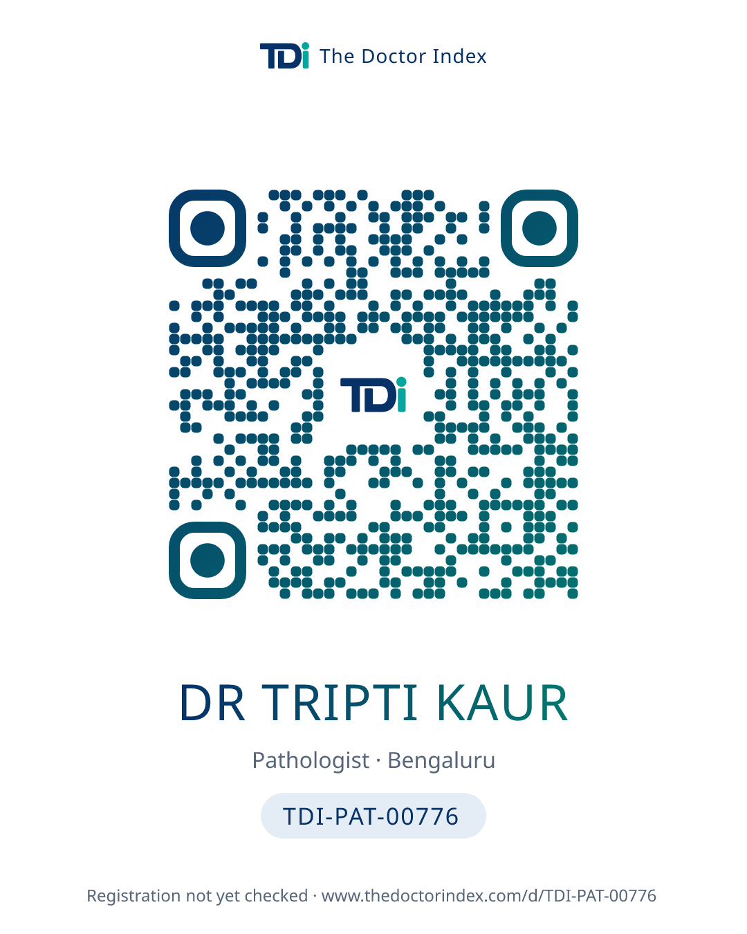 QR card for Dr Tripti Kaur, TDI-PAT-00776