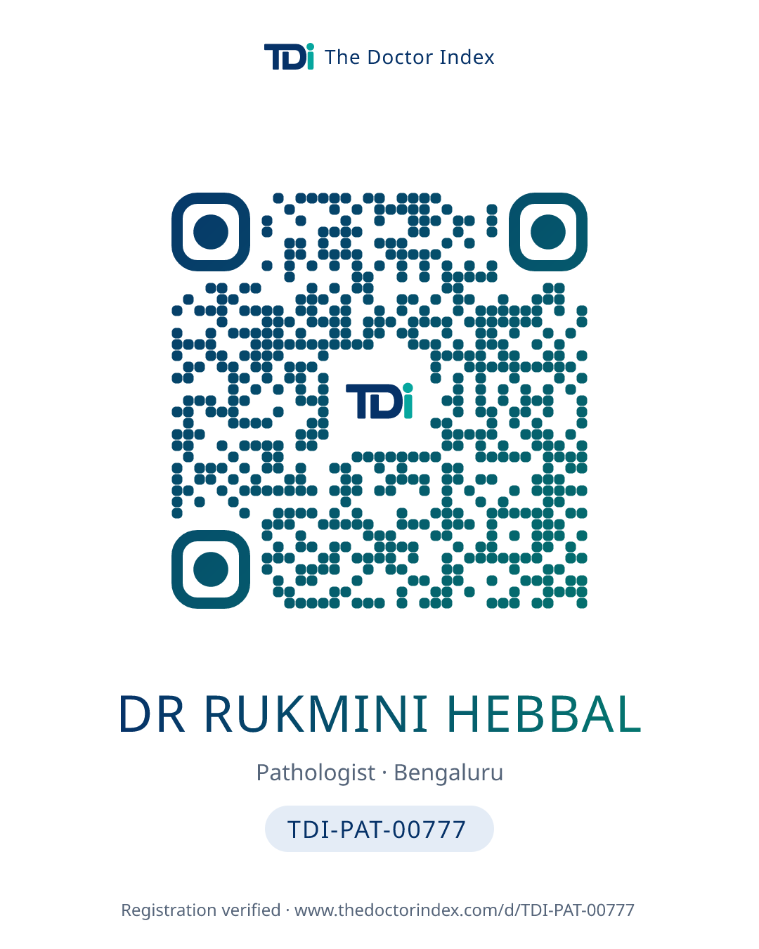 QR card for Dr Rukmini Hebbal, TDI-PAT-00777