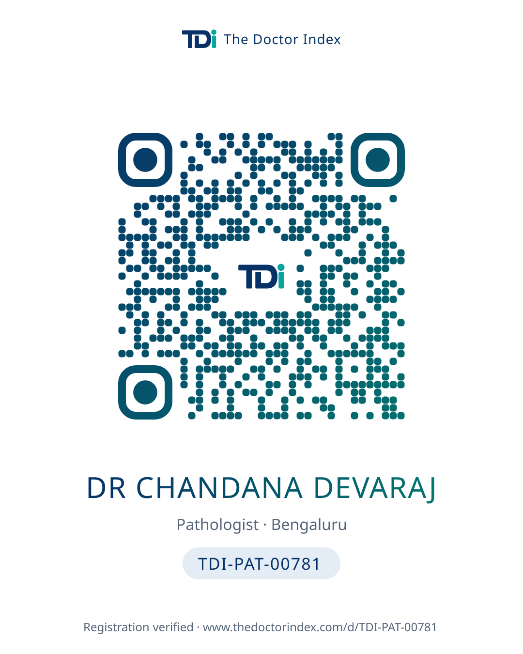 QR card for Dr Chandana Devaraj, TDI-PAT-00781