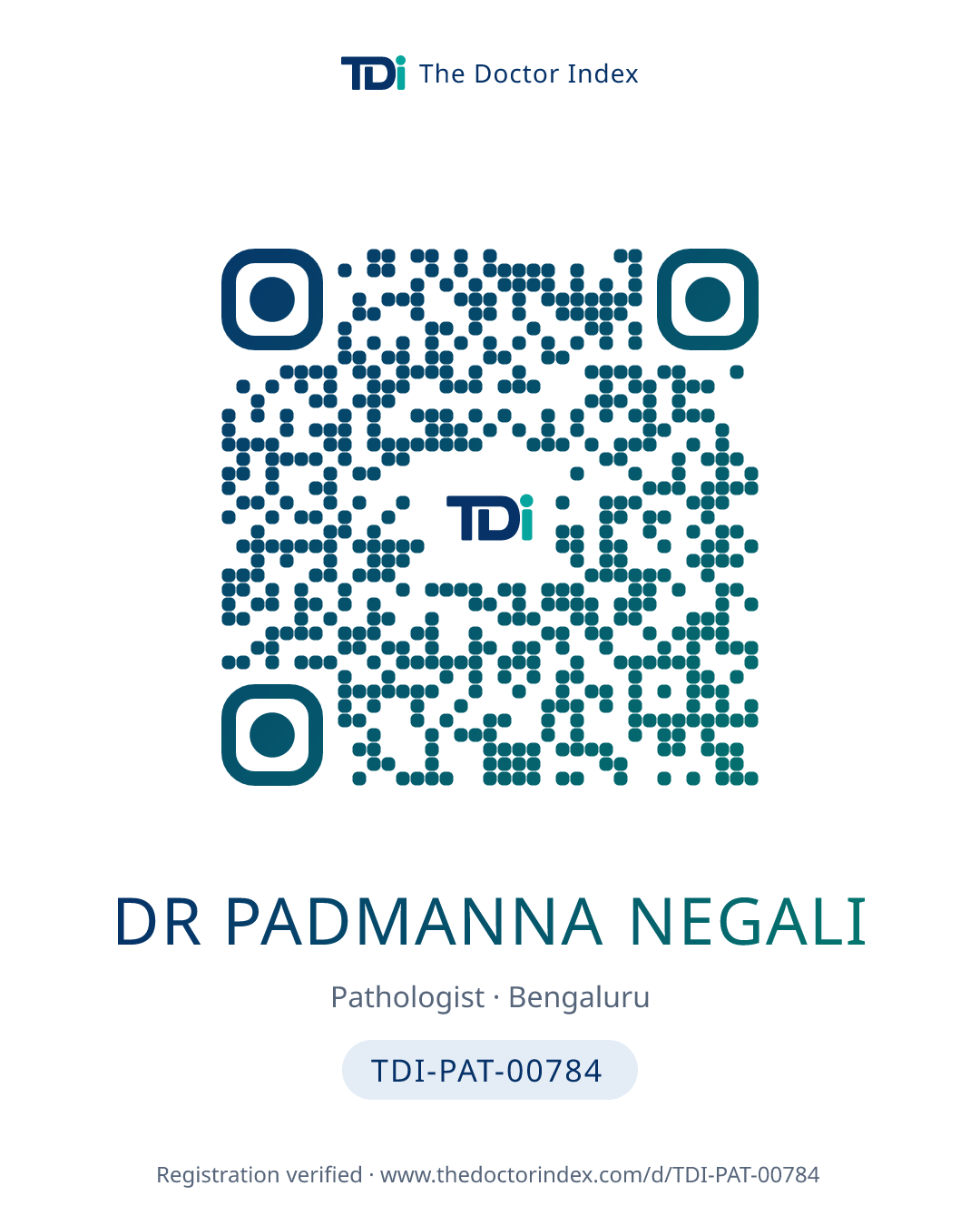 QR card for Dr Padmanna Negali, TDI-PAT-00784