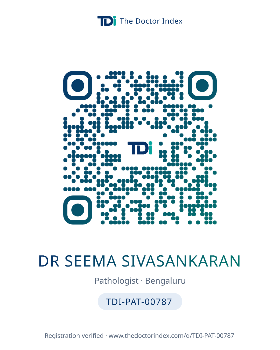 QR card for Dr Seema Sivasankaran, TDI-PAT-00787