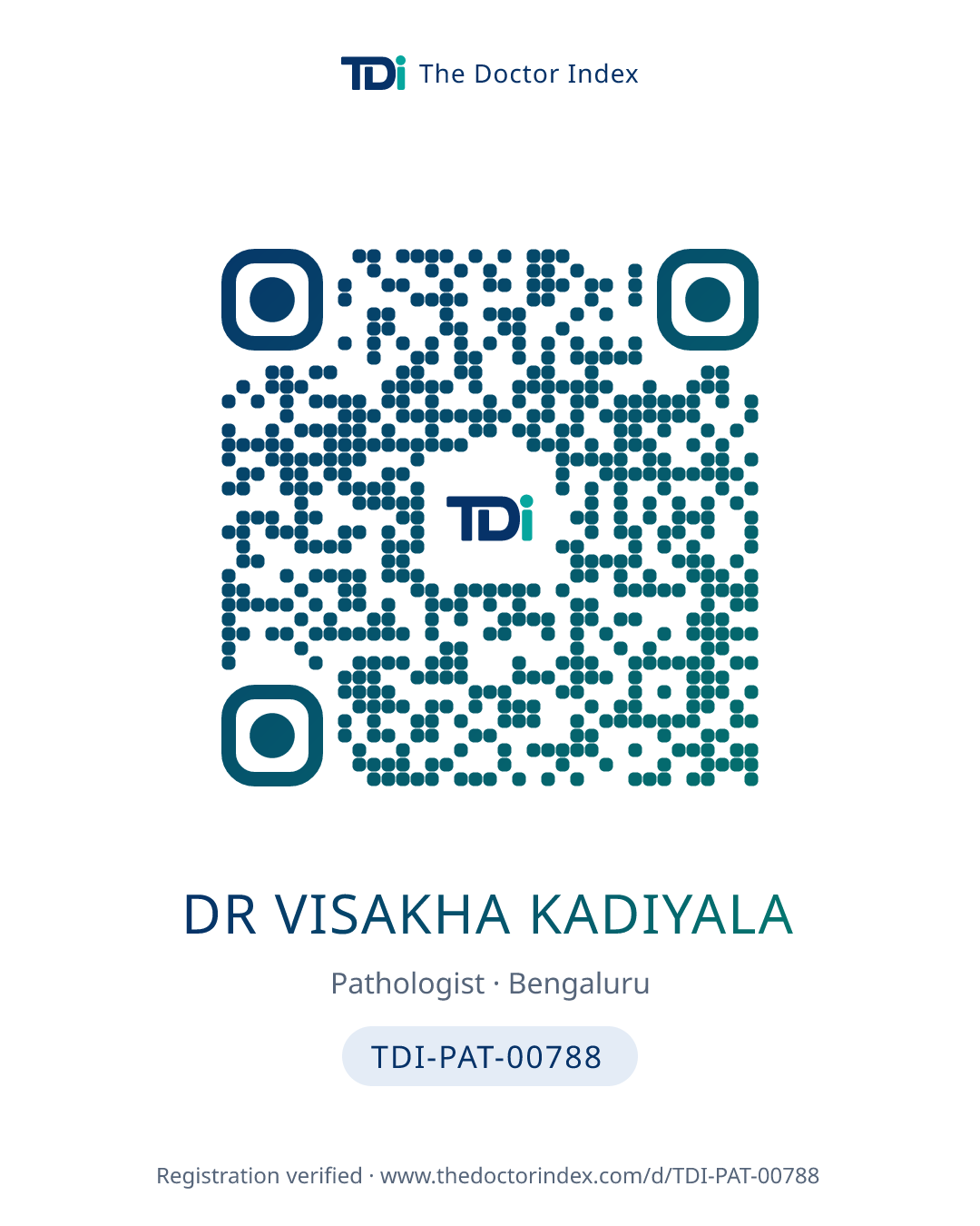 QR card for Dr Visakha Kadiyala, TDI-PAT-00788