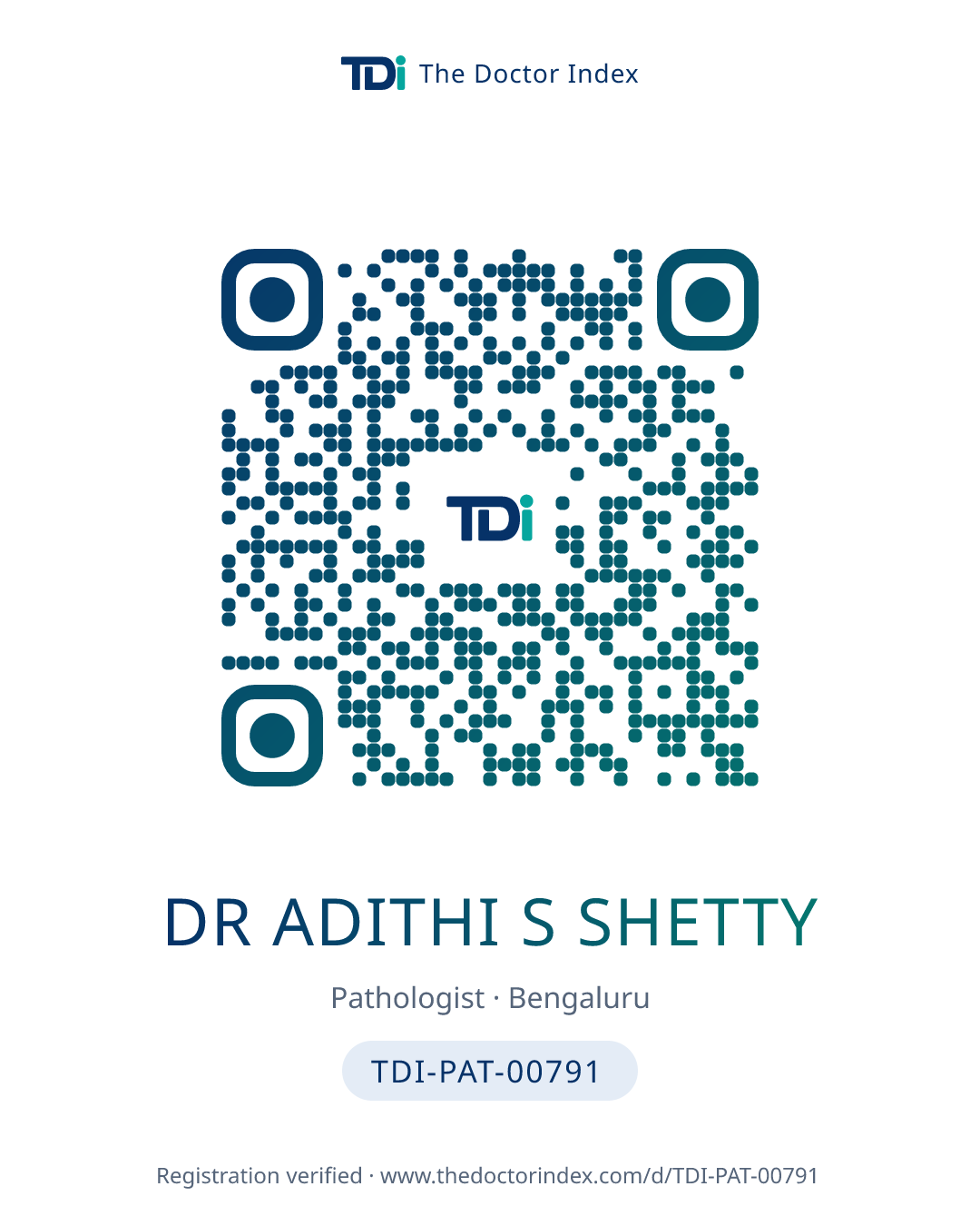 QR card for Dr Adithi S Shetty, TDI-PAT-00791