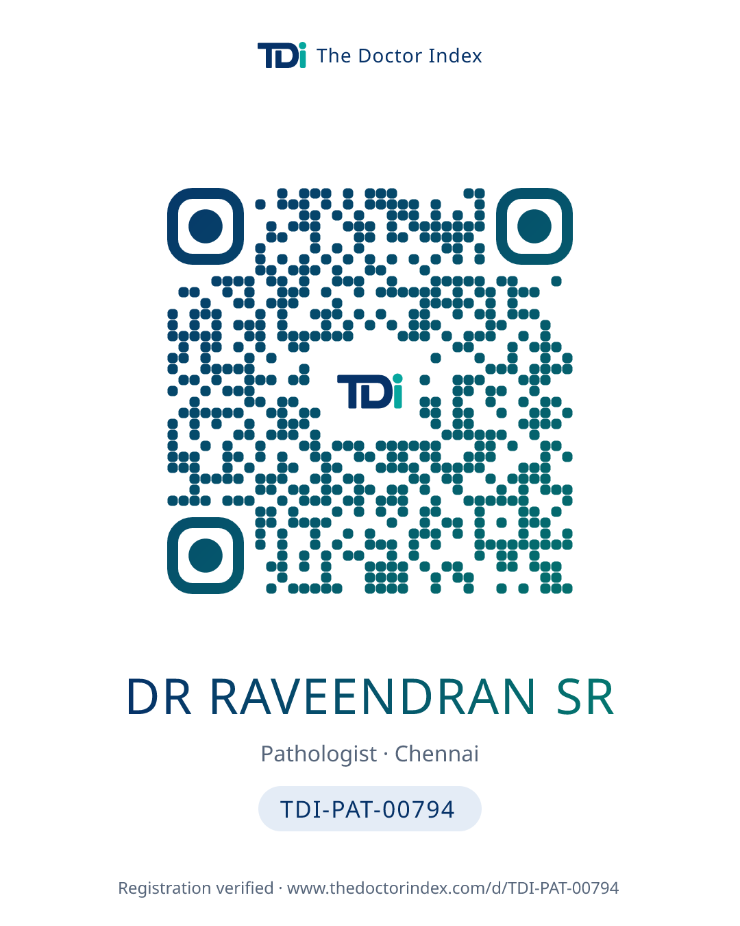 QR card for Dr Raveendran Sr, TDI-PAT-00794