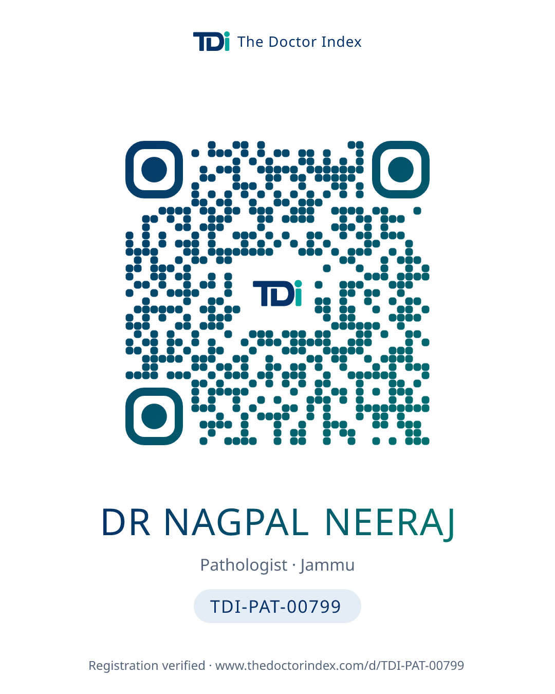 QR card for Dr Nagpal Neeraj, TDI-PAT-00799