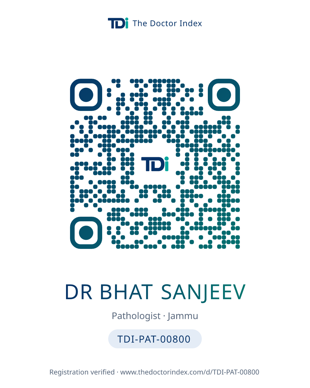 QR card for Dr Bhat Sanjeev, TDI-PAT-00800