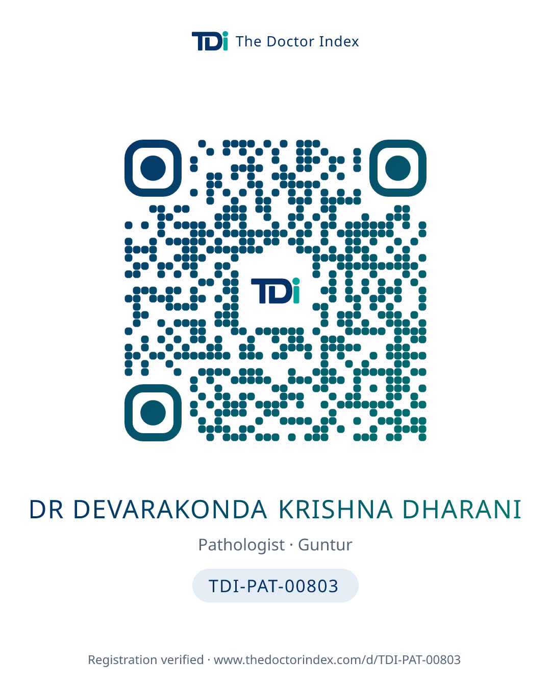 QR card for Dr Devarakonda Krishna Dharani, TDI-PAT-00803
