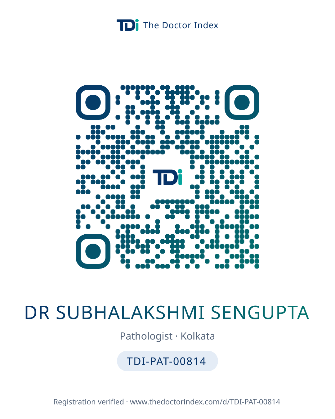 QR card for Dr Subhalakshmi Sengupta, TDI-PAT-00814