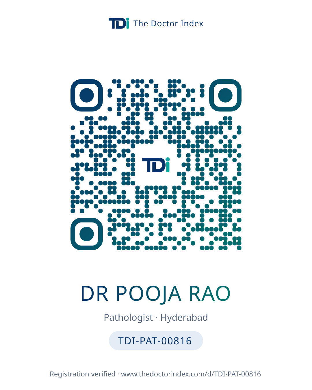 QR card for Dr Pooja Rao, TDI-PAT-00816