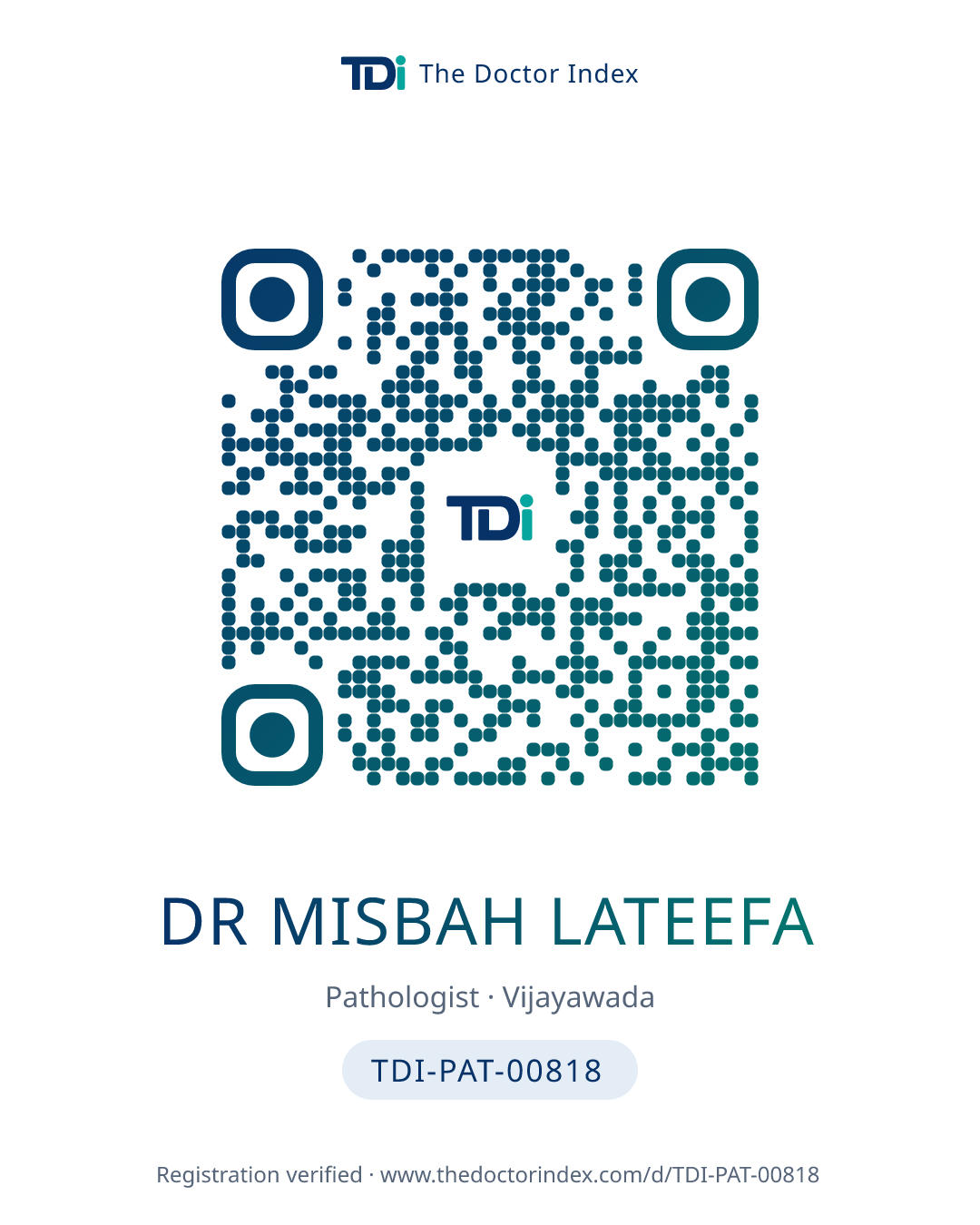 QR card for Dr Misbah Lateefa, TDI-PAT-00818