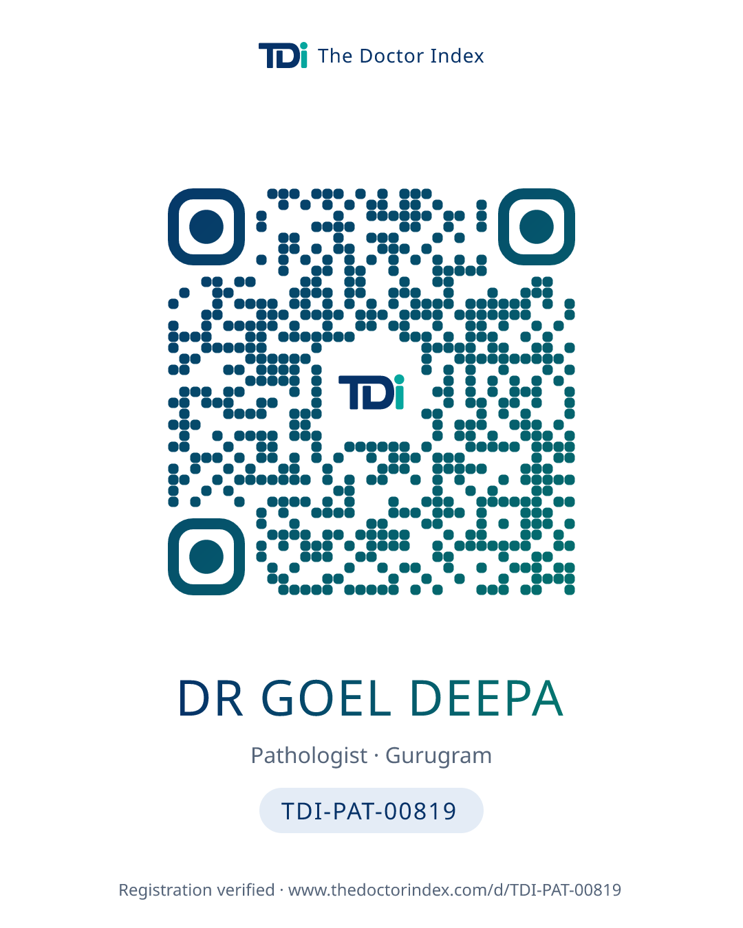 QR card for Dr Goel Deepa, TDI-PAT-00819
