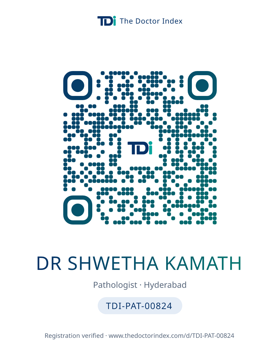 QR card for Dr Shwetha Kamath, TDI-PAT-00824