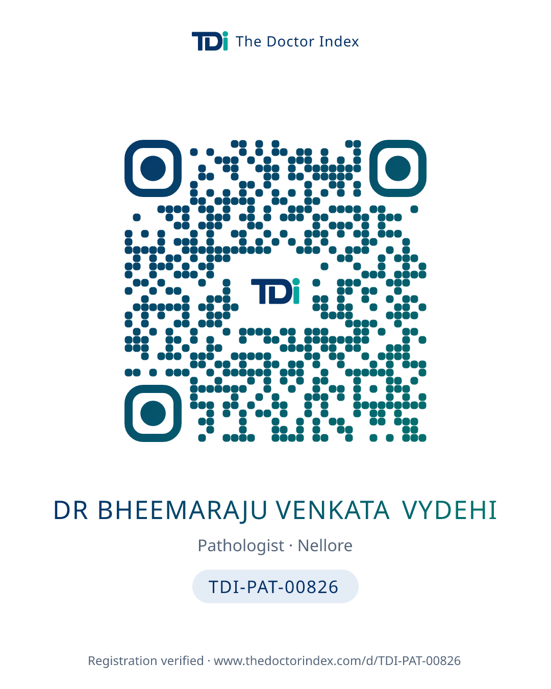 QR card for Dr Bheemaraju Venkata Vydehi, TDI-PAT-00826