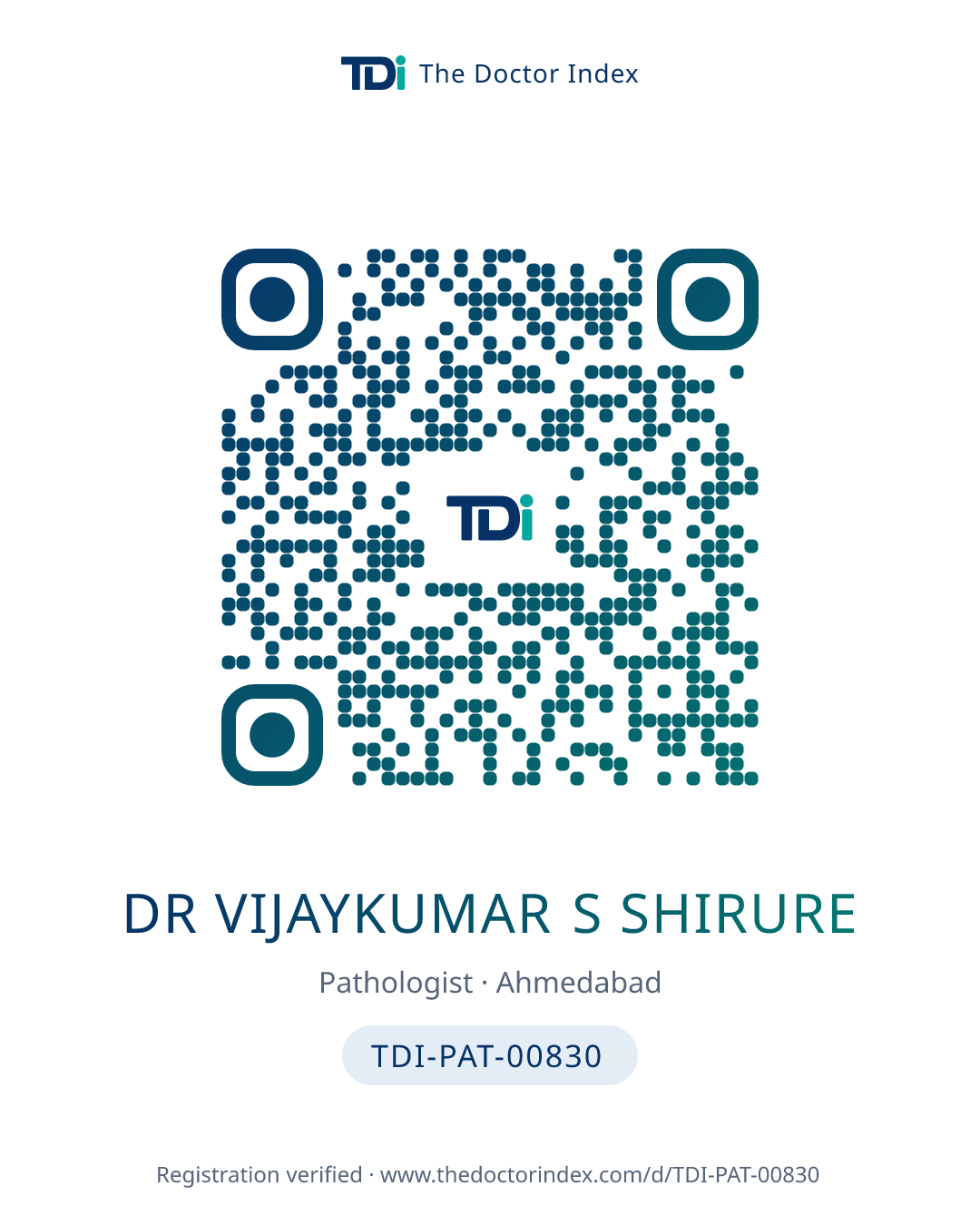 QR card for Dr Vijaykumar S Shirure, TDI-PAT-00830