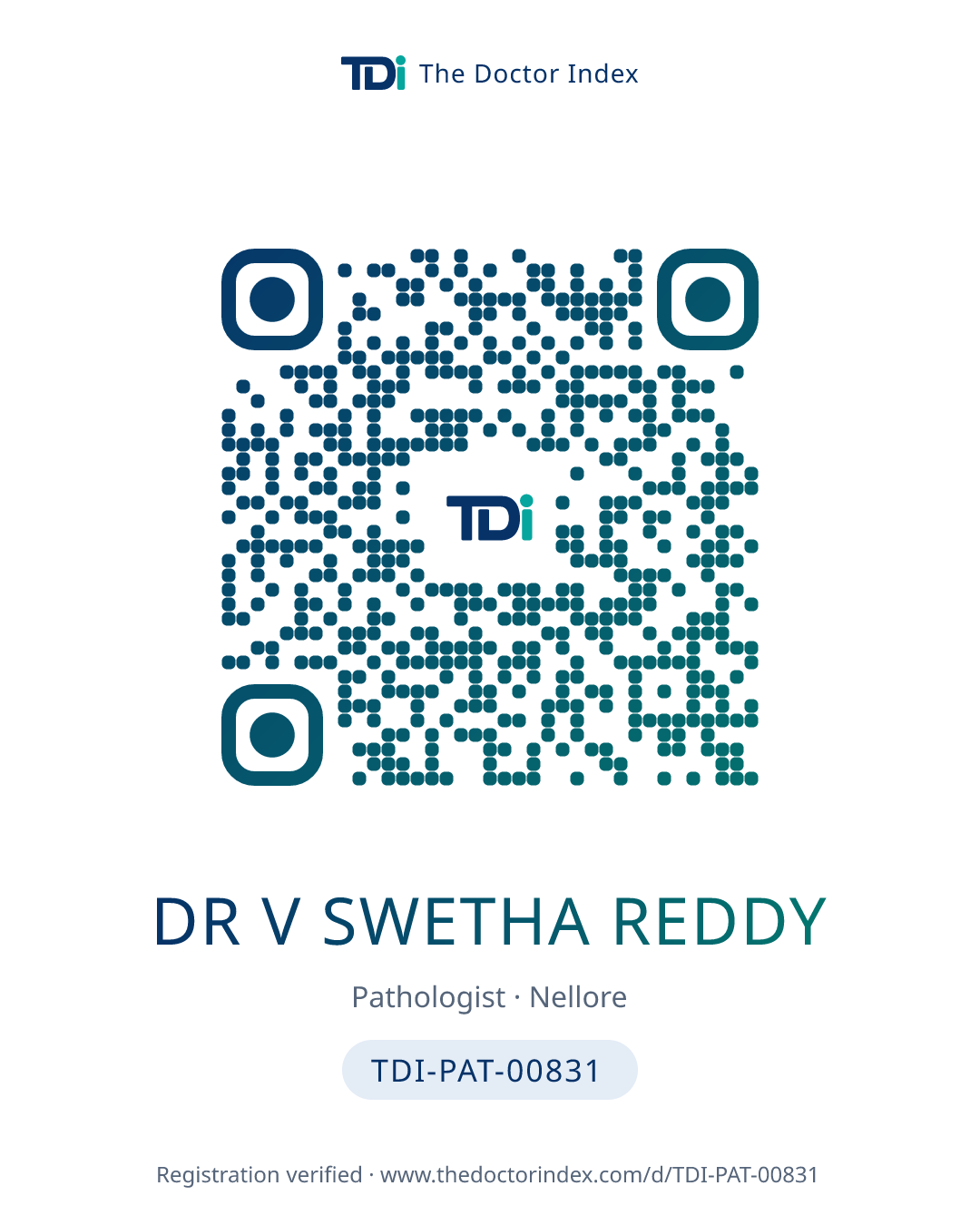 QR card for Dr V Swetha Reddy, TDI-PAT-00831