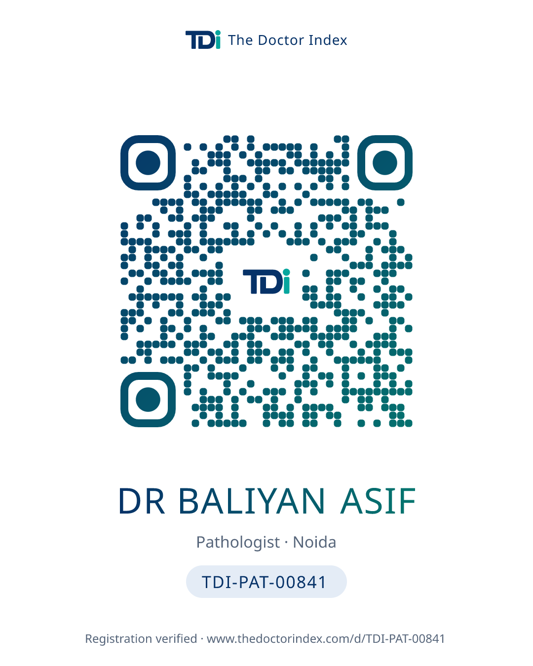 QR card for Dr Baliyan Asif, TDI-PAT-00841
