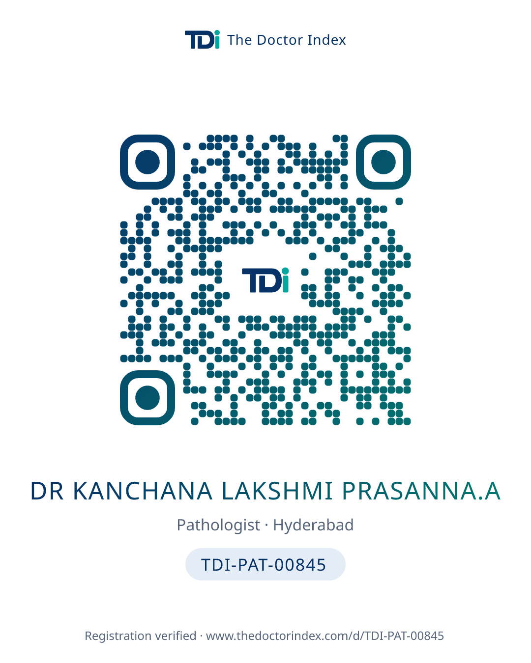 QR card for Dr Kanchana Lakshmi Prasanna.A, TDI-PAT-00845