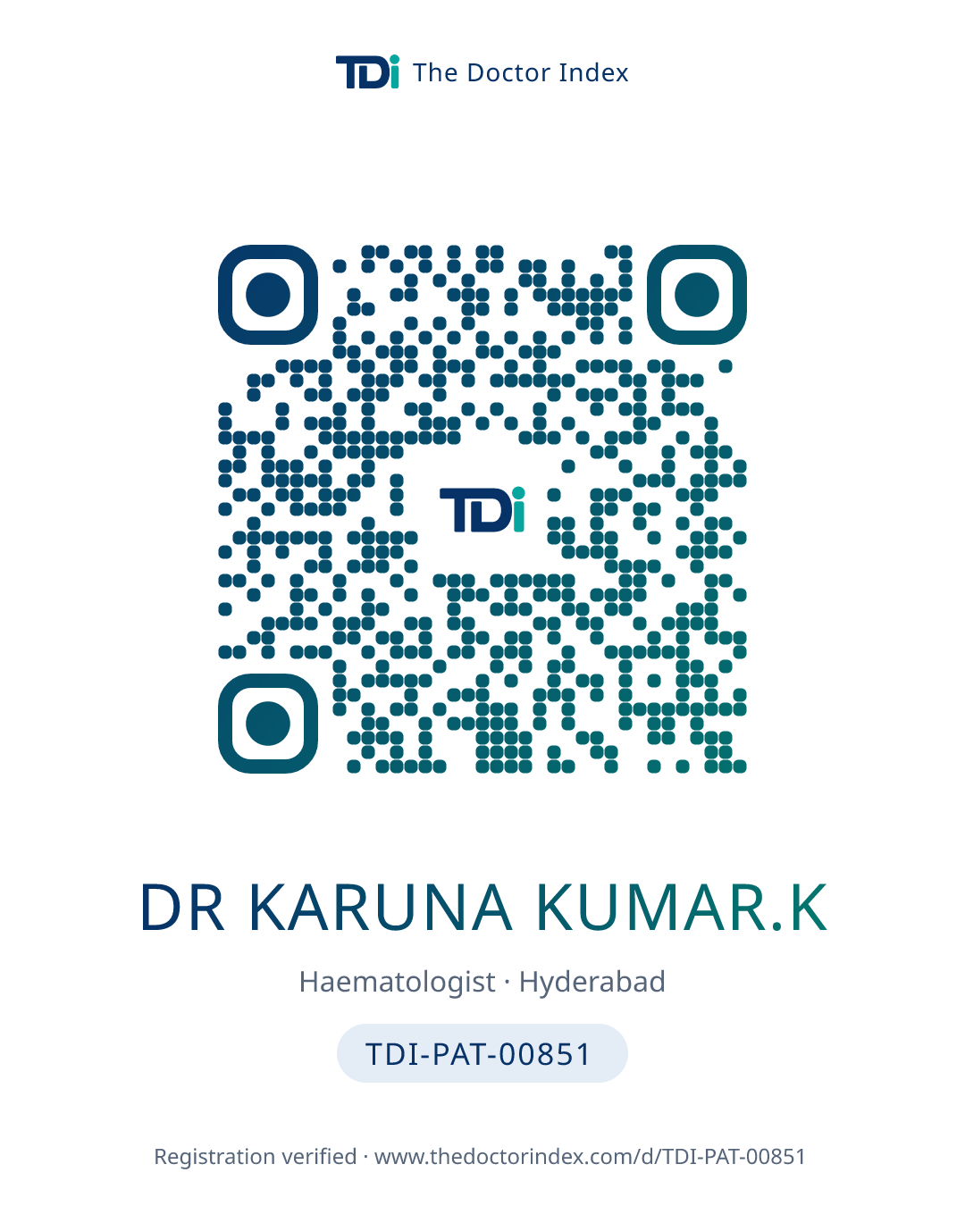 QR card for Dr Karuna Kumar.K, TDI-PAT-00851