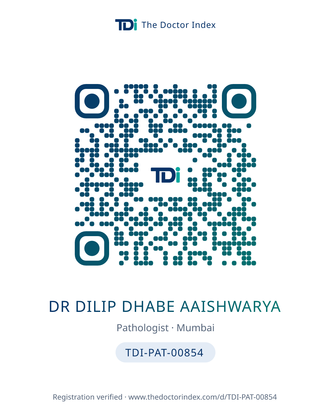 QR card for Dr Dilip Dhabe Aaishwarya, TDI-PAT-00854