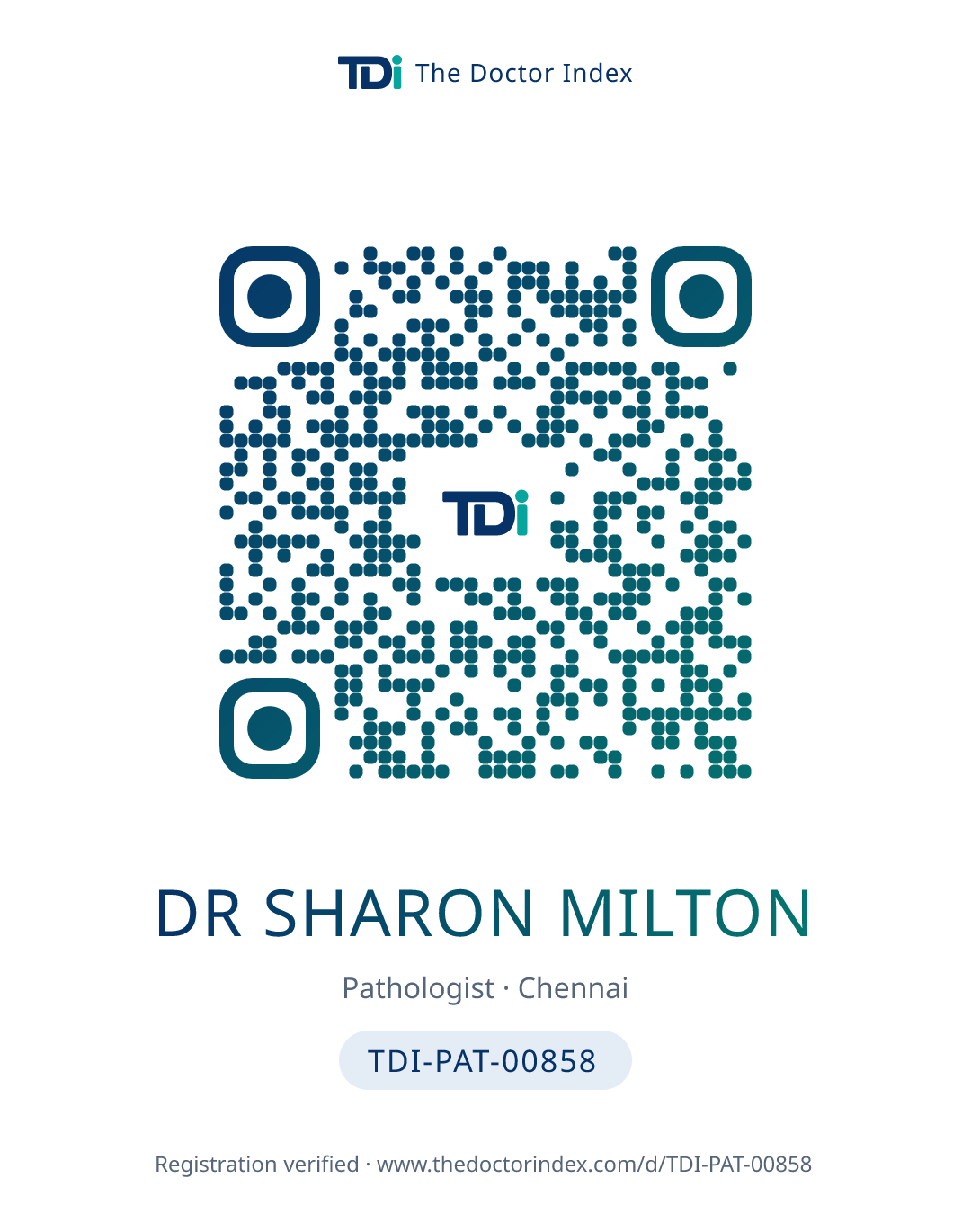 QR card for Dr Sharon Milton, TDI-PAT-00858