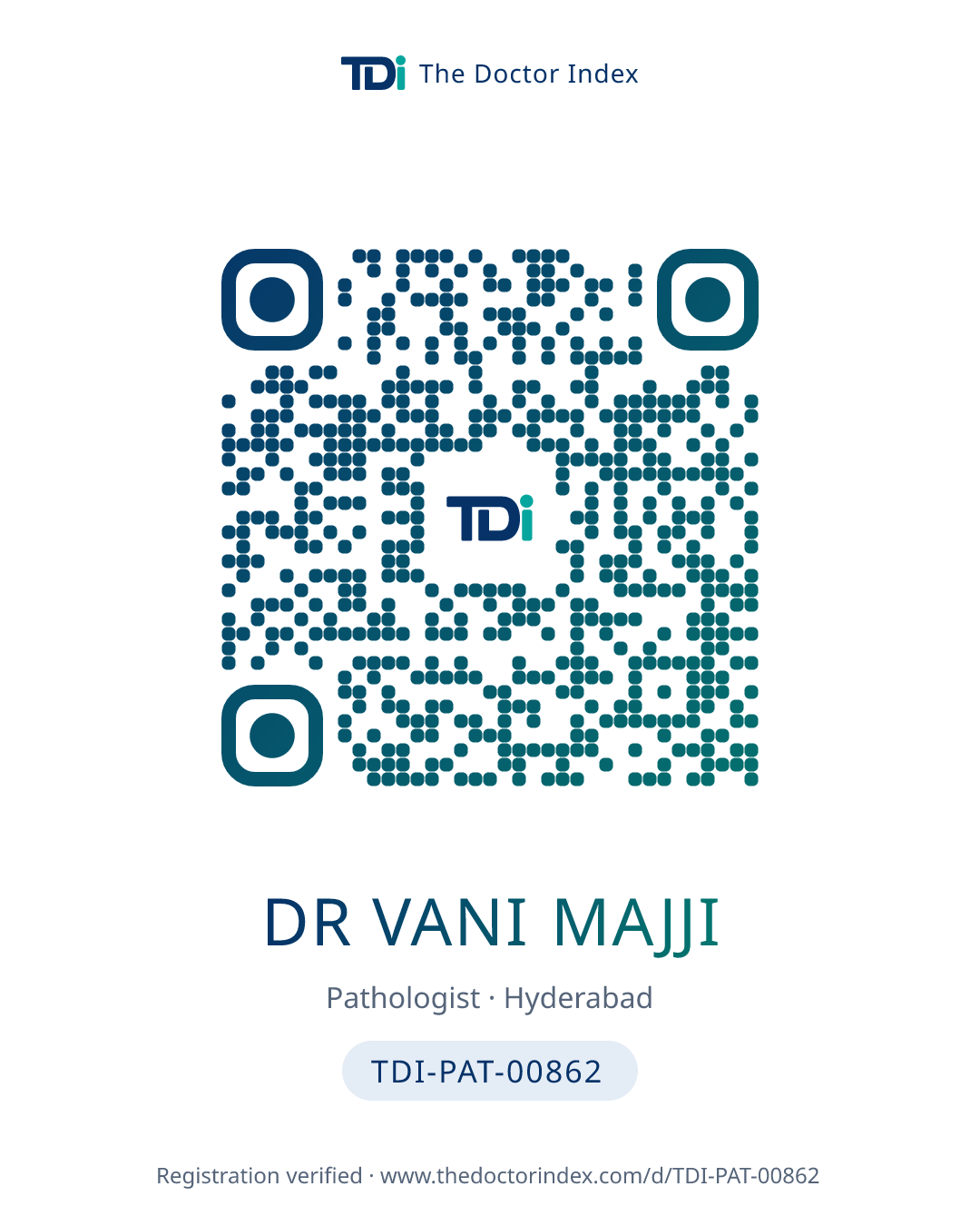 QR card for Dr Vani Majji, TDI-PAT-00862