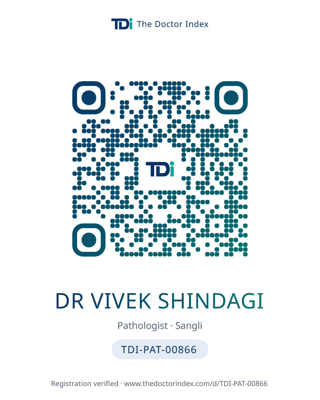 QR card for Dr Vivek Shindagi, TDI-PAT-00866