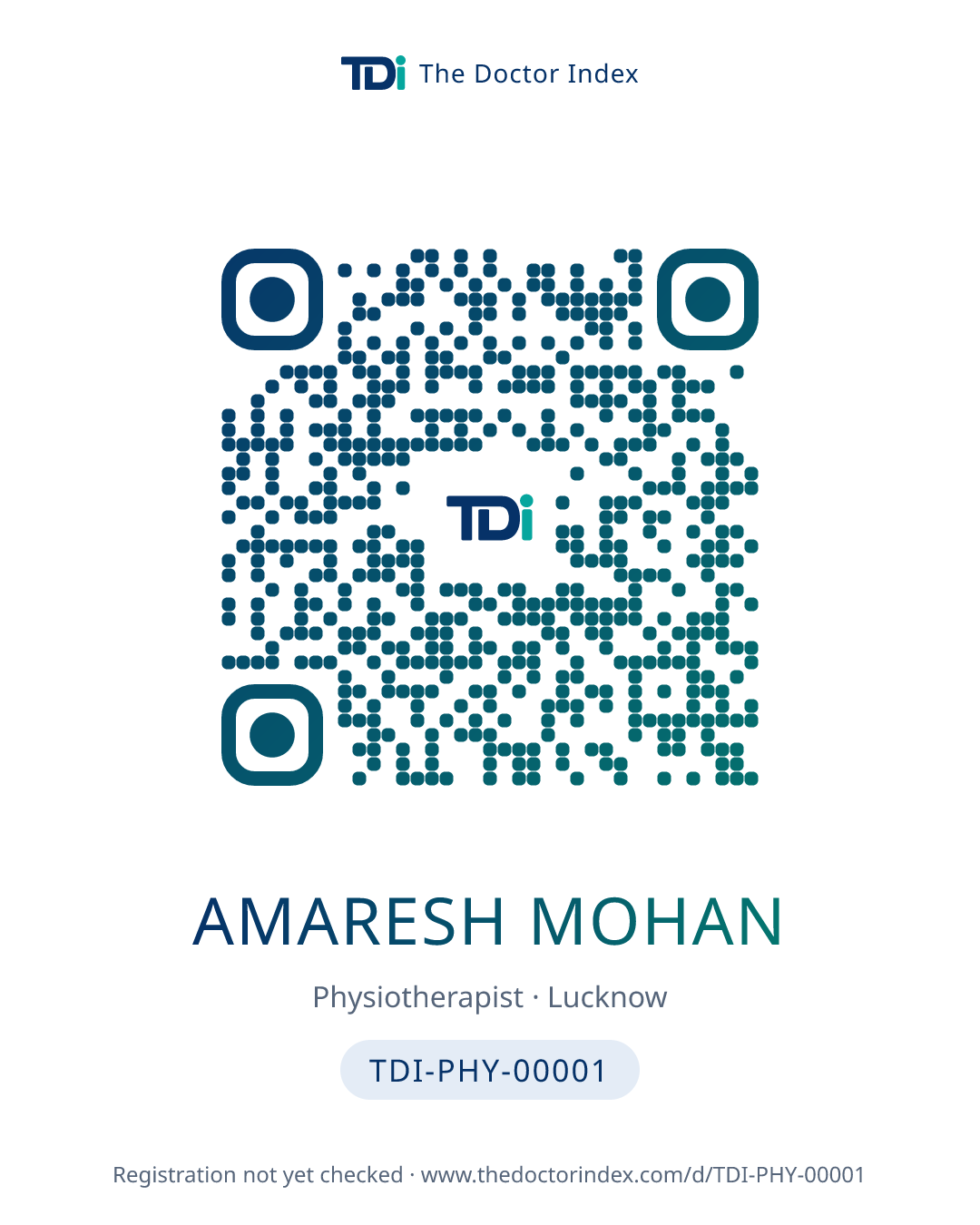 QR card for Amaresh Mohan, TDI-PHY-00001