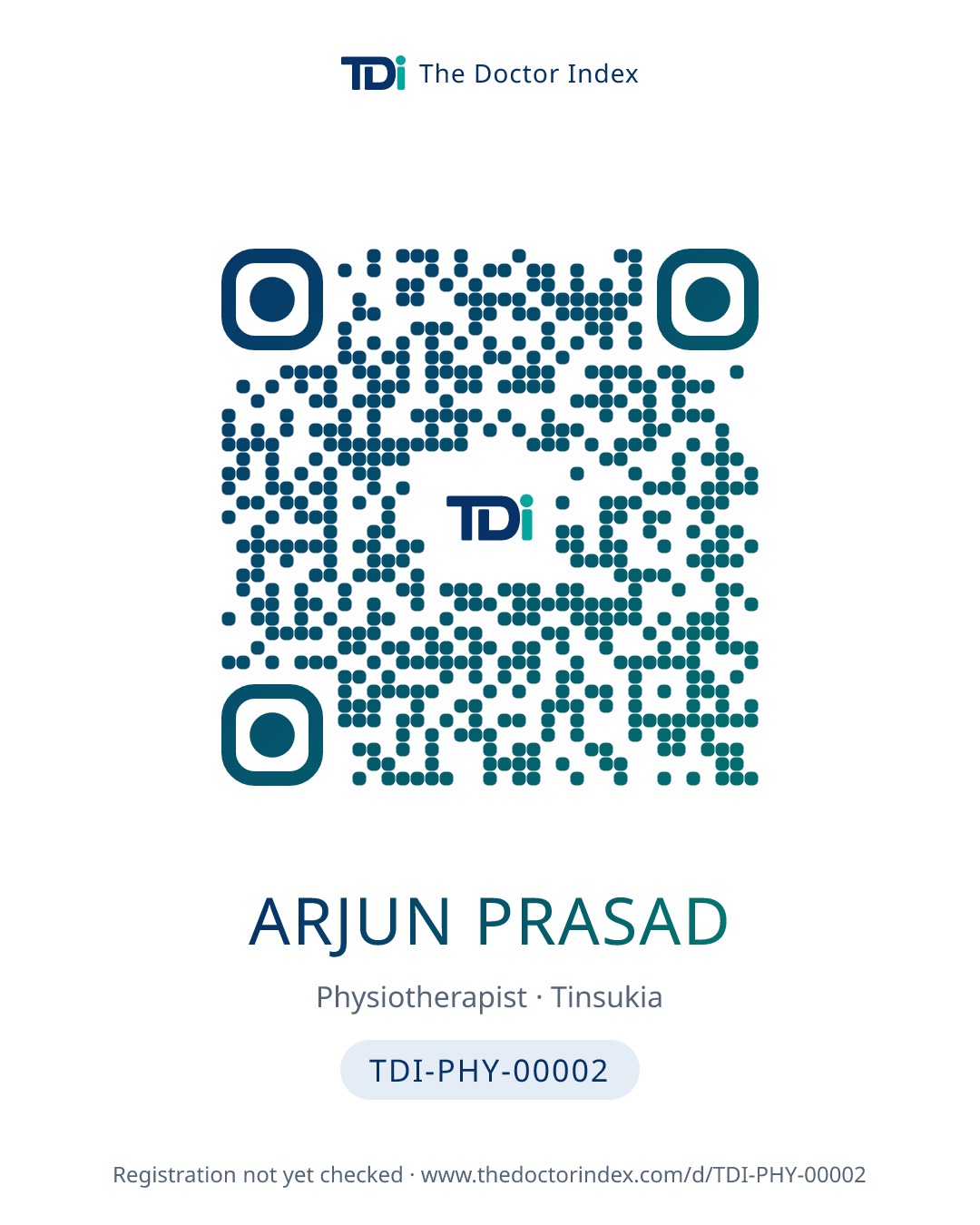 QR card for Arjun Prasad, TDI-PHY-00002