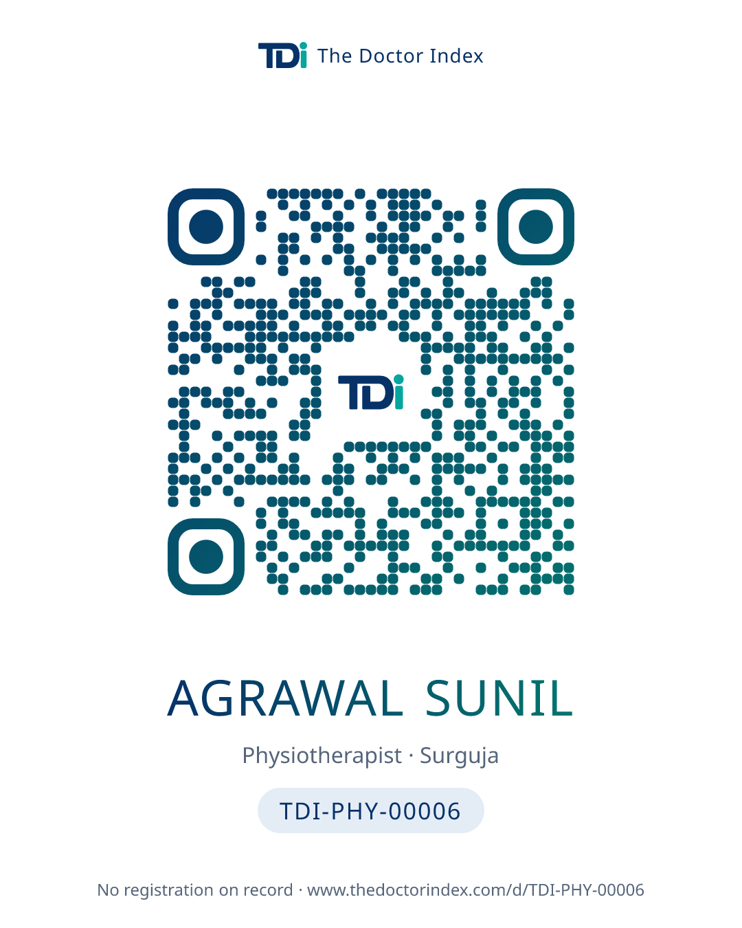 QR card for Agrawal Sunil, TDI-PHY-00006