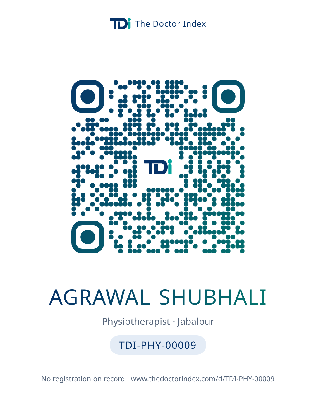 QR card for Agrawal Shubhali, TDI-PHY-00009