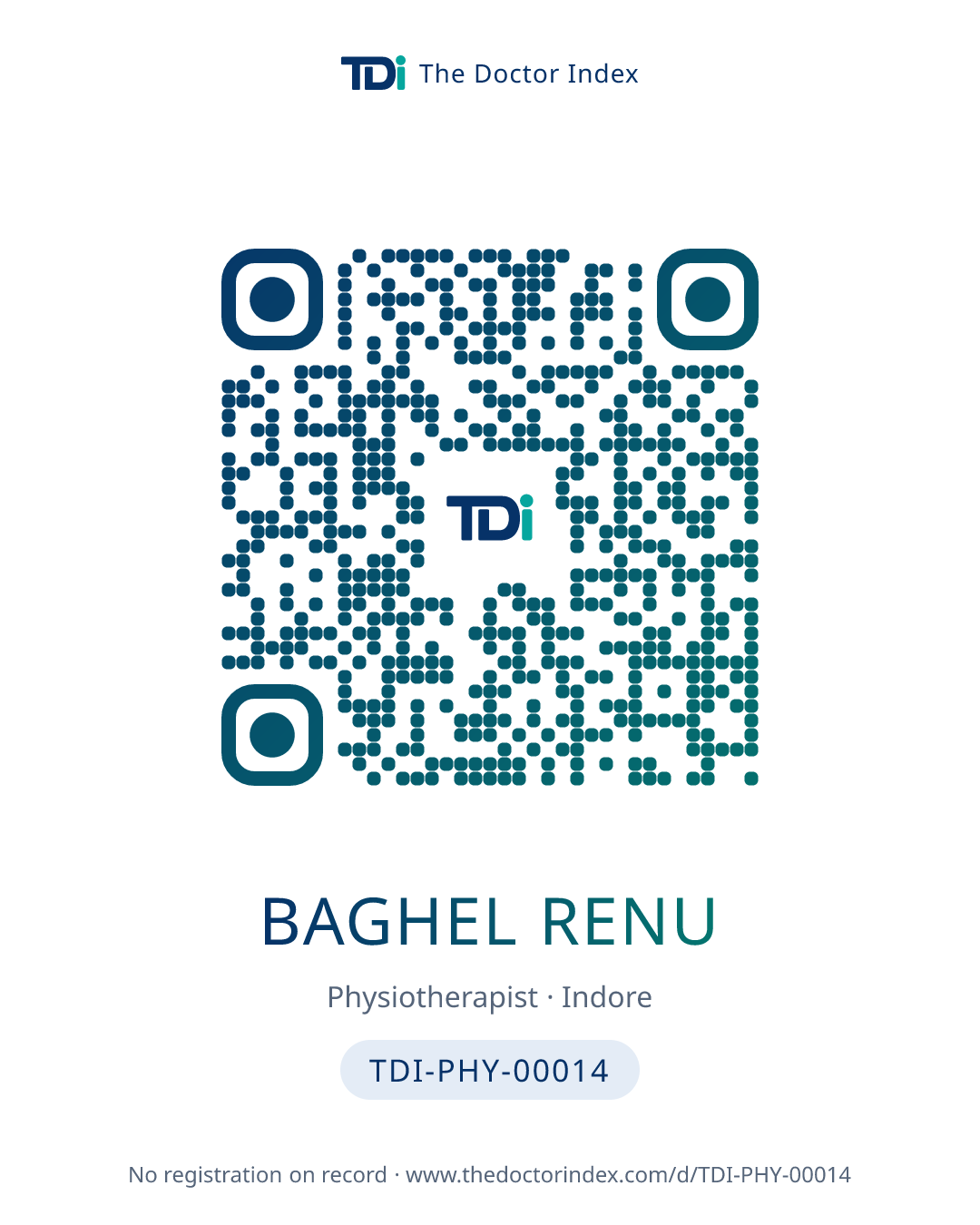 QR card for Baghel Renu, TDI-PHY-00014
