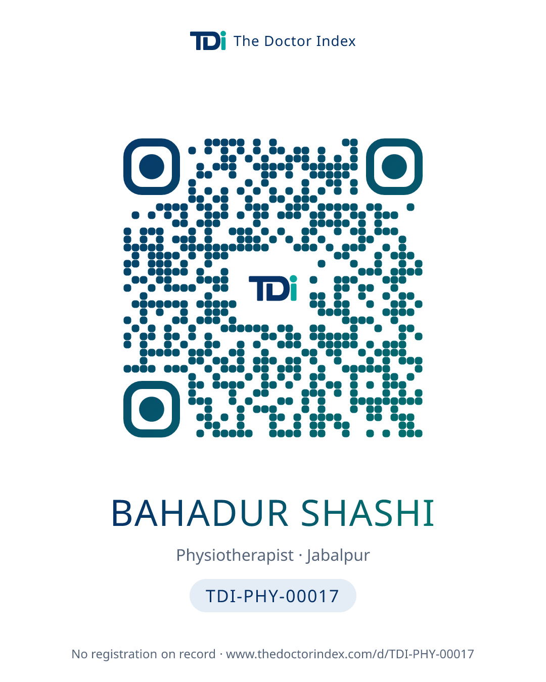 QR card for Bahadur Shashi, TDI-PHY-00017