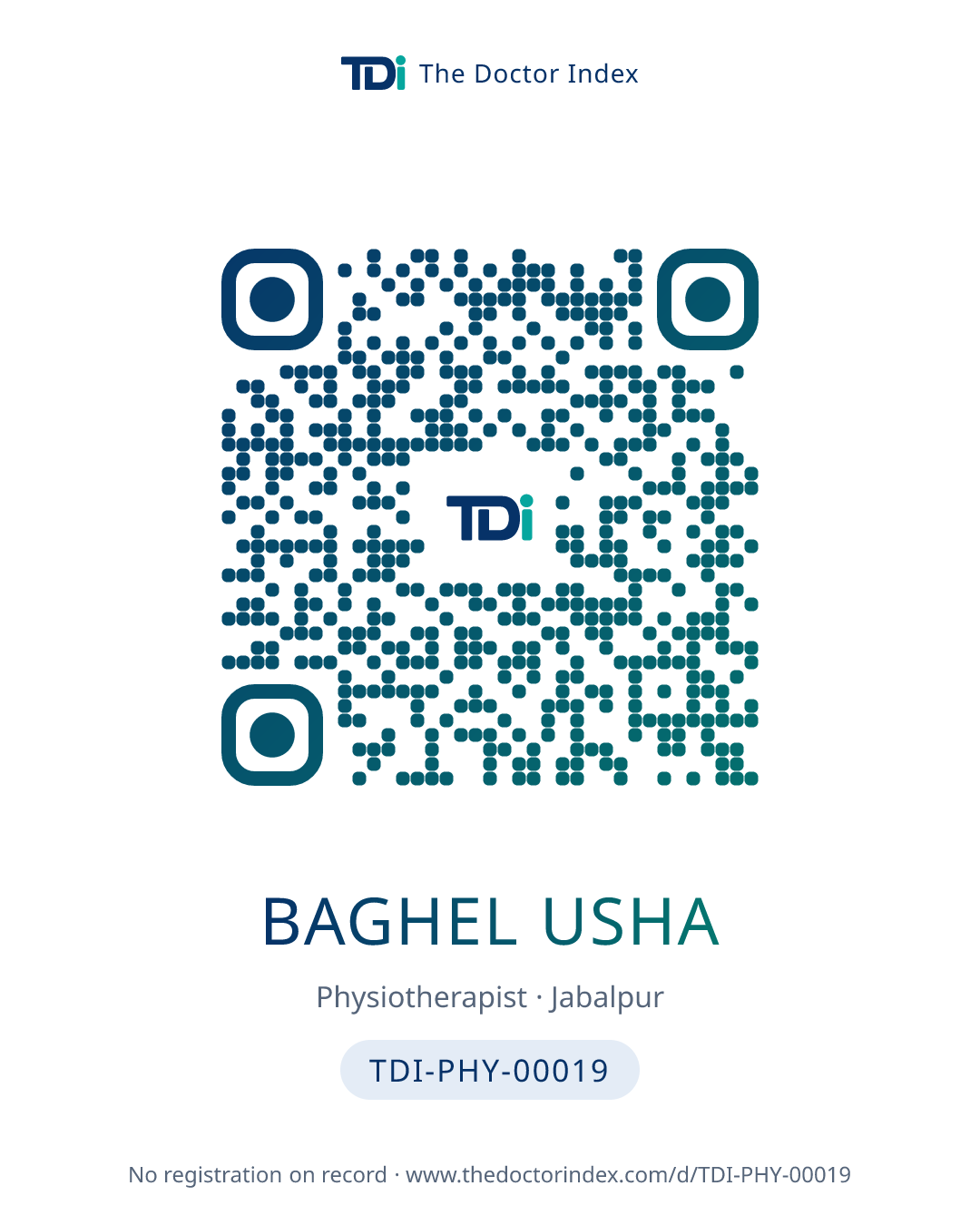 QR card for Baghel Usha, TDI-PHY-00019