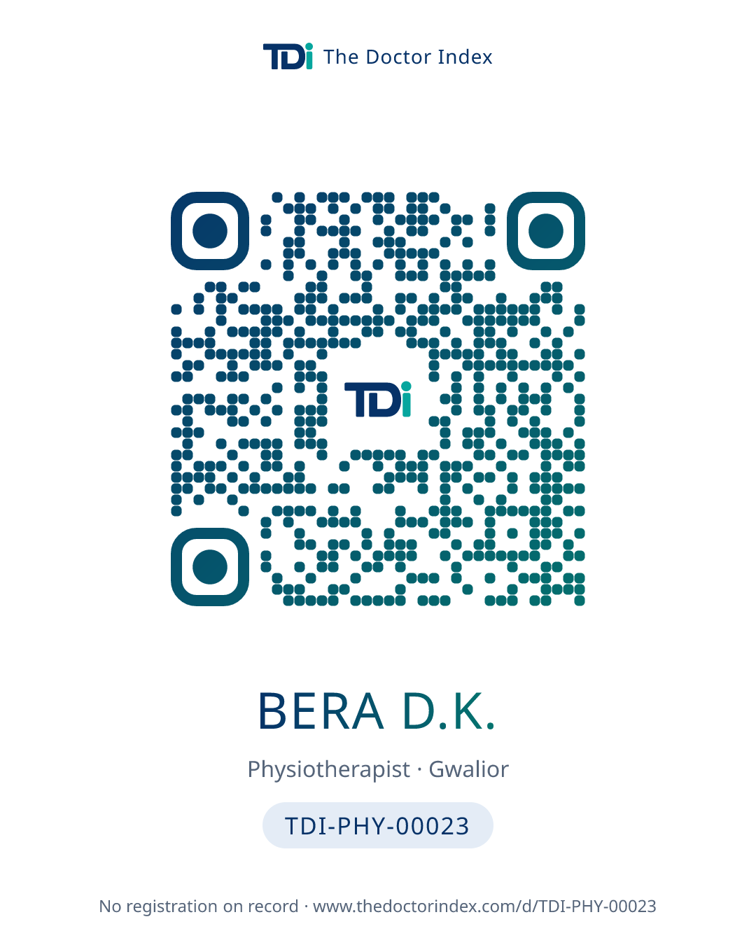 QR card for Bera D.K., TDI-PHY-00023