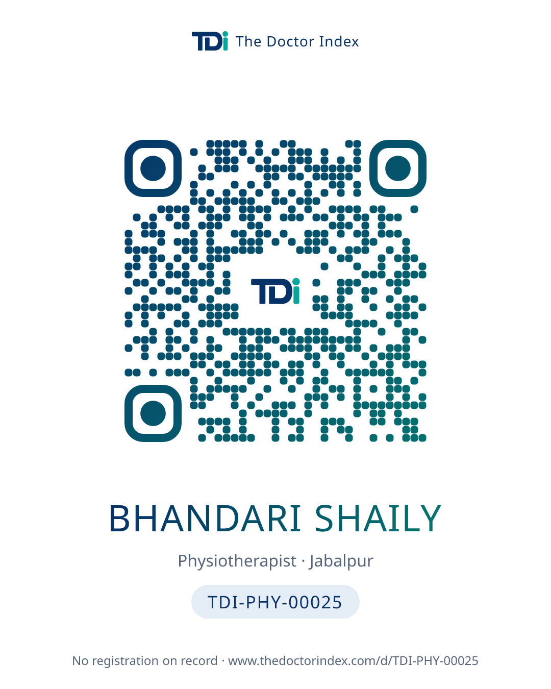 QR card for Bhandari Shaily, TDI-PHY-00025